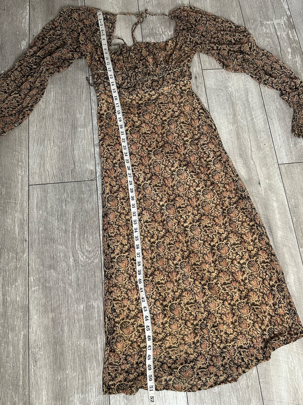 Free People Floral Midi Dress Open Back Balloon Sleeve Western Boho Prairie L - Picture 6 of 11